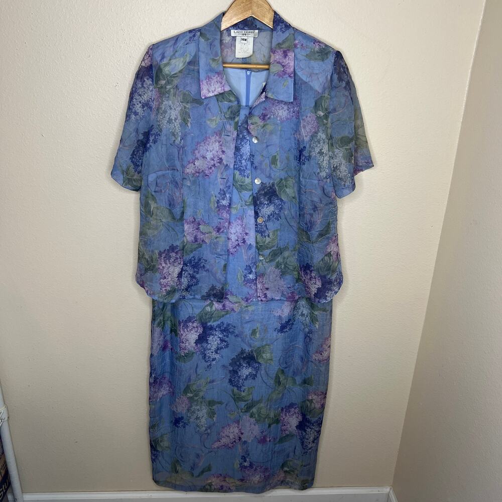 Lady Dorby Puple and Blue Floral Dress 2 Pc 14W